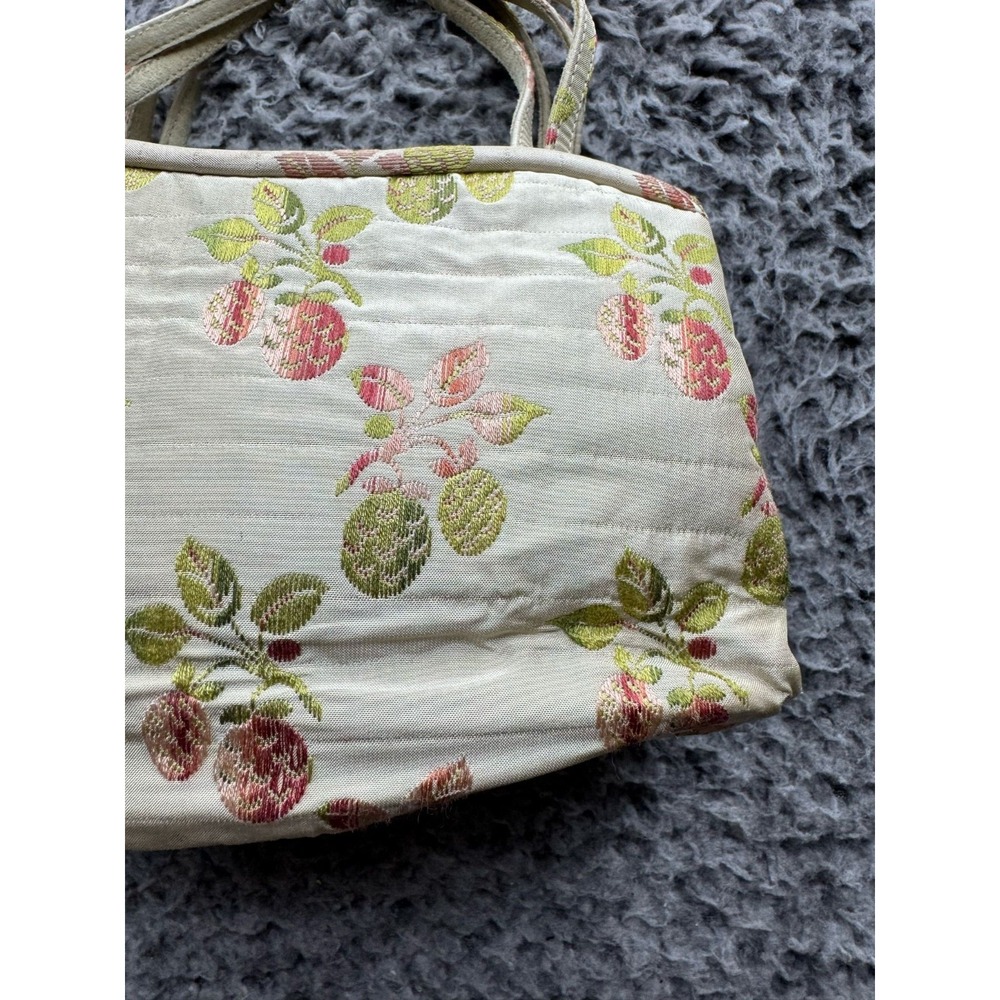 Vintage 90'sManolo Blahnik Fruit Embroidered Canvas Handle Bag Beige - Picture 9 of 13